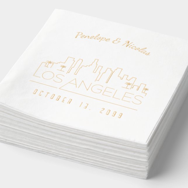Gold Foil Personalised Los Angeles Wedding Napkins (Detail)