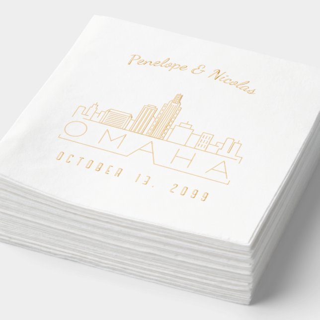 Gold Foil Personalised Omaha Wedding Napkins (Detail)