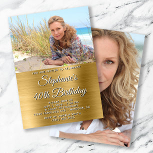 Gold Foil Photo 40th Birthday Invitation