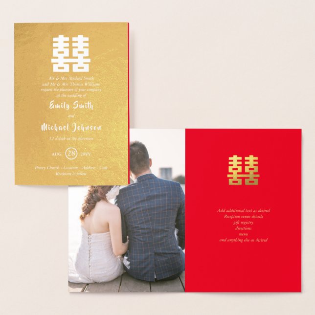 Gold FOIL PHOTO Chinese Happiness Wedding Red Foil Card (Display)