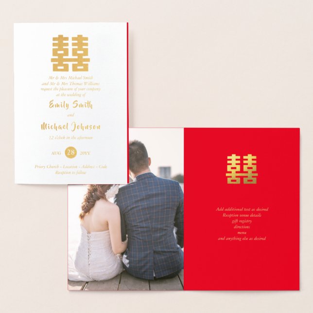 Gold FOIL PHOTO Chinese Happiness Wedding Red Foil Card (Display)