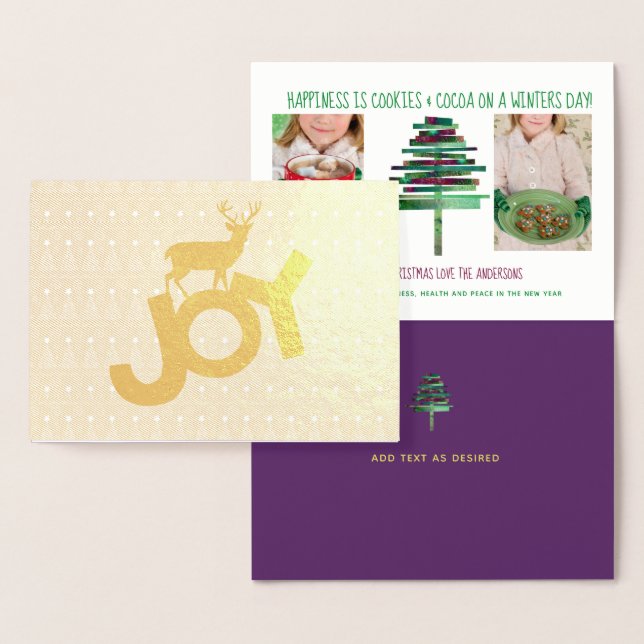 GOLD Foil Photo Christmas Stag Card Purple Green (Display)