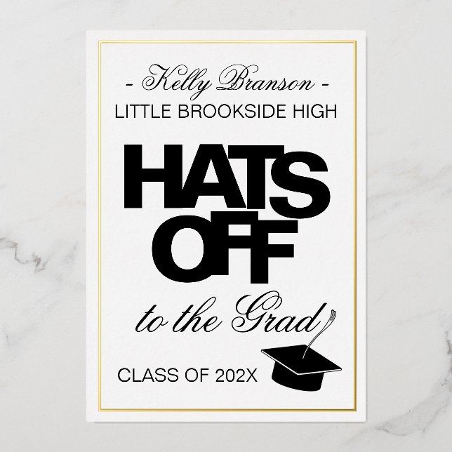 Gold Foil Photo Graduation Announcement Hats Off  (Front)