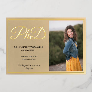 Gold Foil Photo PhD Graduation Thank You Card