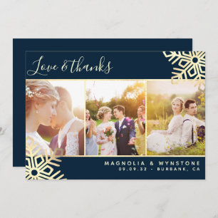 Gold Foil Photo Snowflake Wedding Thank You Card