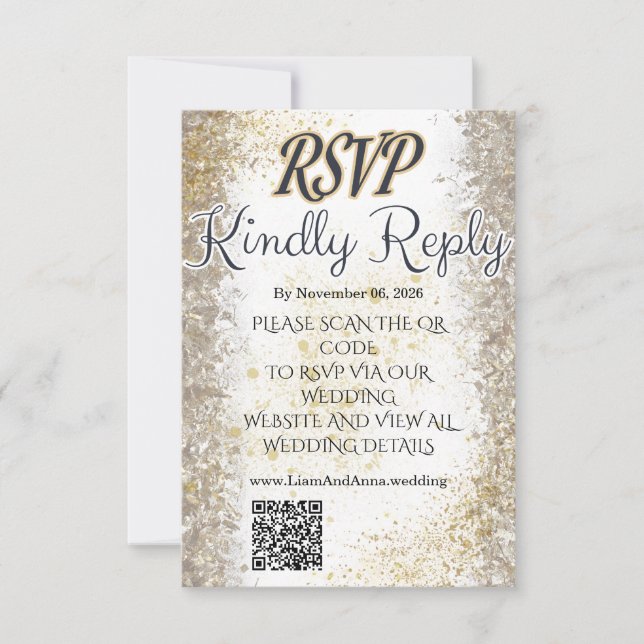 Gold Foil Photo Wedding RSVP QR Code Card (Front)