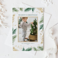 Gold Foil Pine Needles Photo Season's Greetings