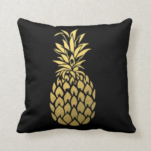 Gold Foil Pineapple Black Throw Pillow