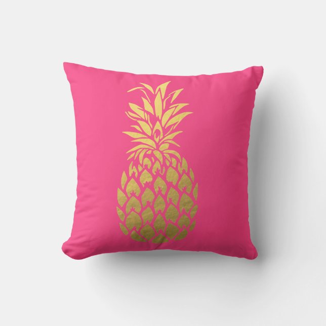 Gold Foil Pineapple Pink Throw Pillow (Front)
