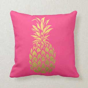 Gold Foil Pineapple Pink Throw Pillow