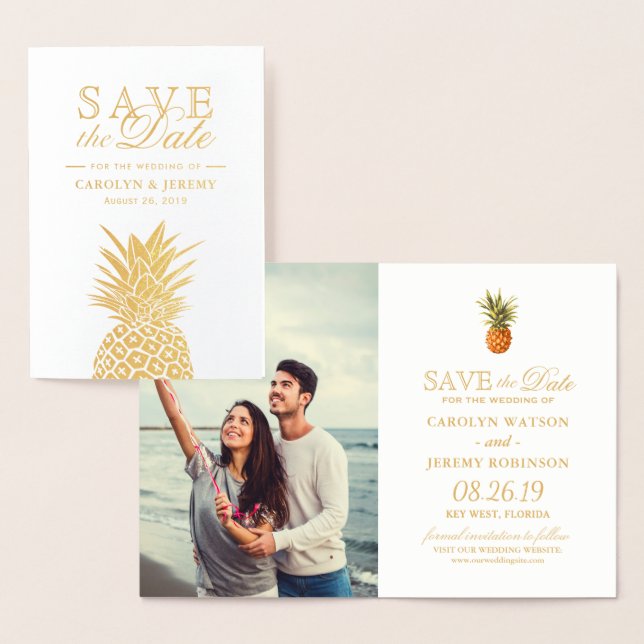 Gold Foil Pineapple Tropical Wedding Save the Date Card (Display)