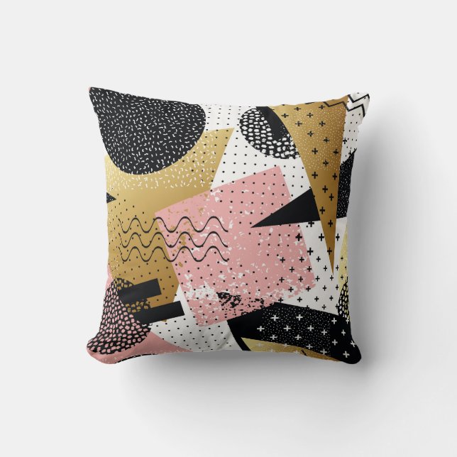 Gold Foil Pink Abstract Pattern Cushion (Front)