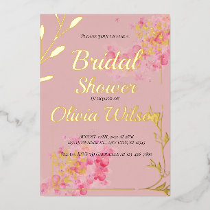 Gold foil pink bridal shower invitation