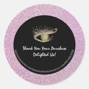 Gold Foil Pink Glitter Lash Beauty Salon Business Classic Round Sticker