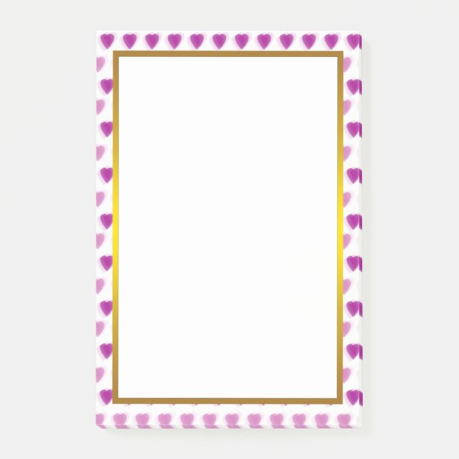 Gold Foil Pink Love Heart Pattern Valentine Post-it Notes (Front)