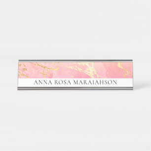 *~* Gold Foil Pink Peach Cosmic Universe AP3  Desk Name Plate