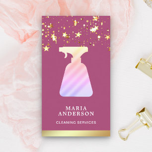 Gold Foil Pink Spray Bottle Cleaning Services Business Card