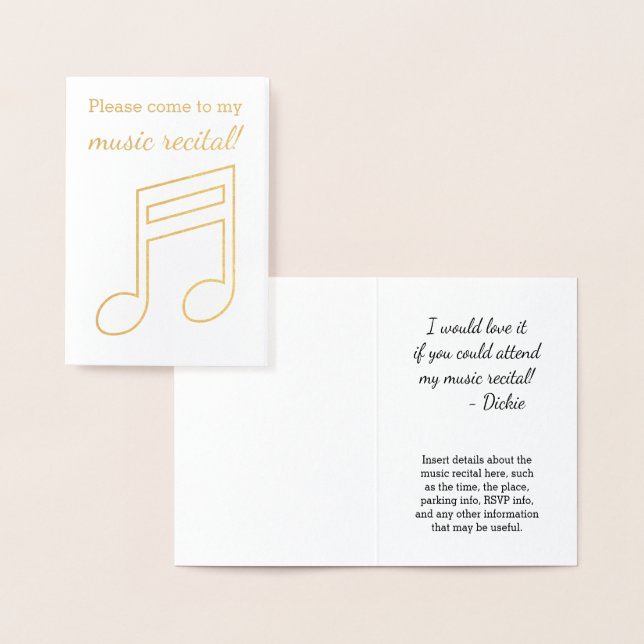 Gold Foil "Please come to my music recital!" Card (Display)