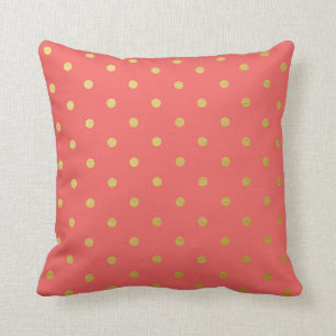 Gold Foil Polka Dots Modern Coral Pink Cushion
