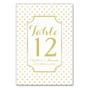 Gold Foil Polka-Dots Modern Wedding Table Number