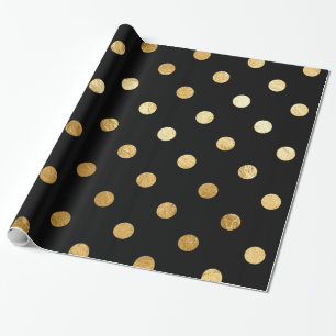 Gold Foil Polka Dots Pattern Wrapping Paper Black