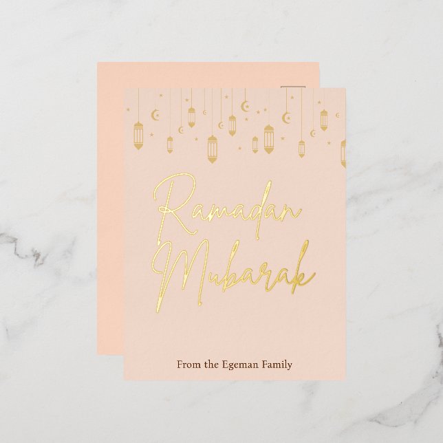 Gold foil pressed Ramadan Mubarak Ramadan  Foil Invitation Postcard (Front/Back)