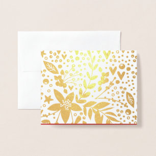 Gold Foil Pretty Festive Flowers Christmas Card