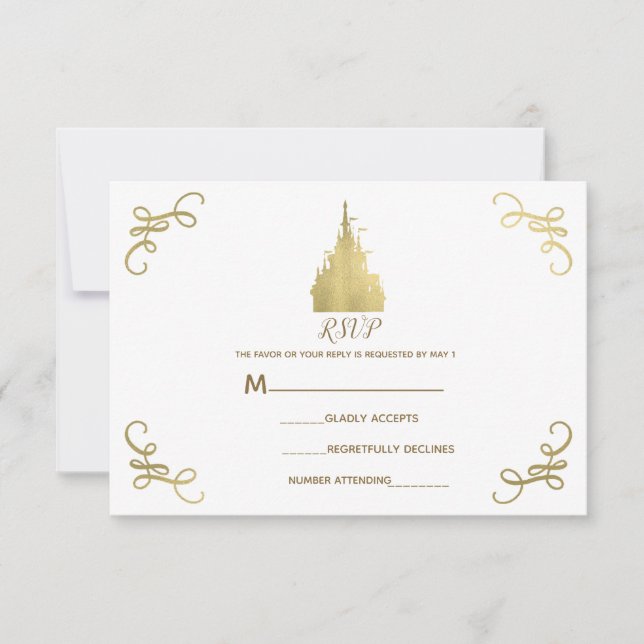 Gold Foil Princess Castle Storybook RSVP Card (Front)