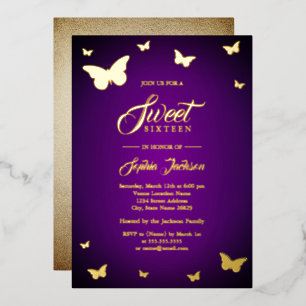 GOLD FOIL Purple Butterfly Sweet 16 Golden