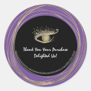 Gold Foil Purple Lash Beauty Salon Business Classic Round Sticker
