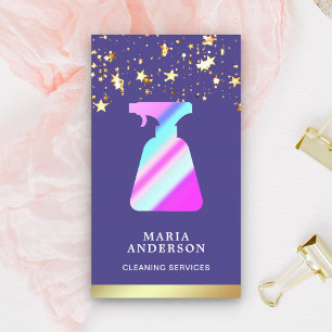 Gold Foil Purple Spray Bottle Cleaning Services Business Card