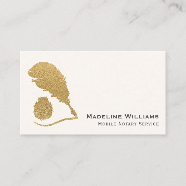 Gold Foil Quill QR Code Mobile Notary Business Card (Front)