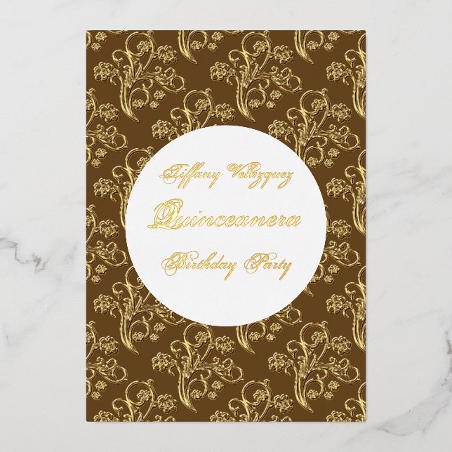 Gold foil Quinceanera invitation Birthday Party (Front)