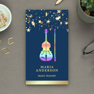 Gold Foil Rainbow Violin Music Teacher Violinist Business Card