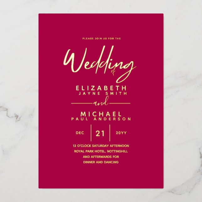 GOLD FOIL Raspberry Jam Modern All-in-1 Wedding (Front)