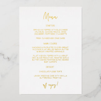 Gold Foil Reception Menu Wedding Dinner Card G400