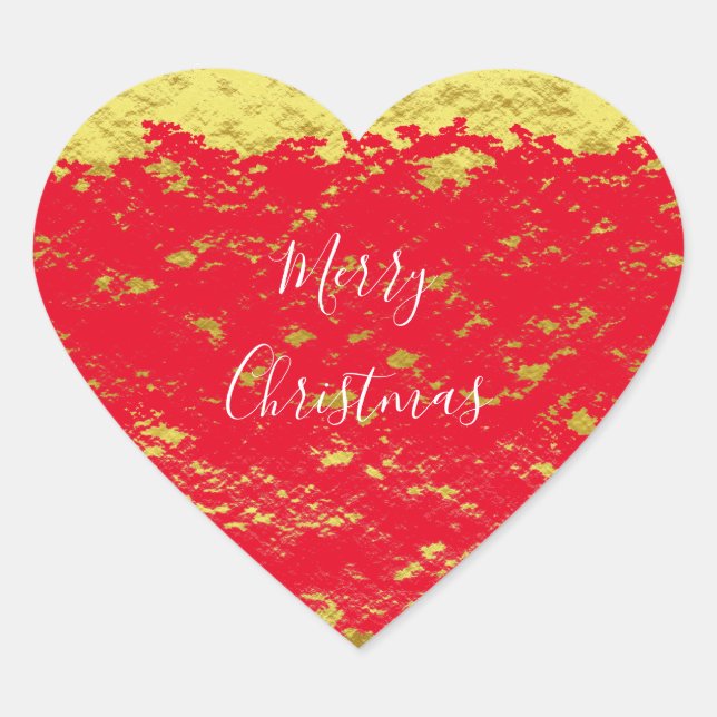Gold Foil Red Glittery Sparkles Merry Christmas Heart Sticker (Front)