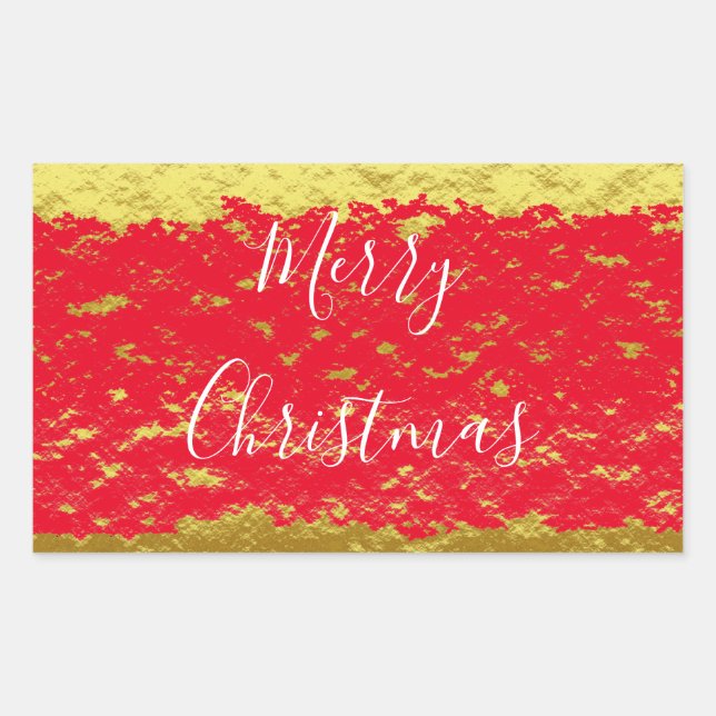 Gold Foil Red Glittery Sparkles Merry Christmas Rectangular Sticker (Front)
