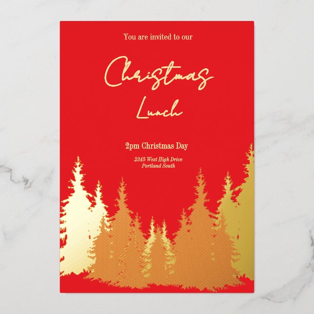 Gold Foil Red Pine Tree Christmas Lunch (Front)