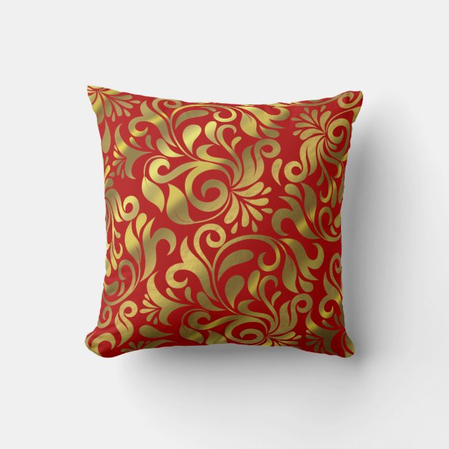Gold Foil Red Swirls CHOOSE YOUR COLOR Cushion (Front)