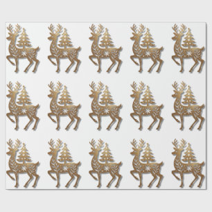 Gold Foil Reindeer with a Christmas Tree  Wrapping Paper