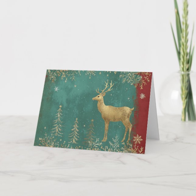 Gold Foil Reindeer with Festive Snowflakes Card (Front)