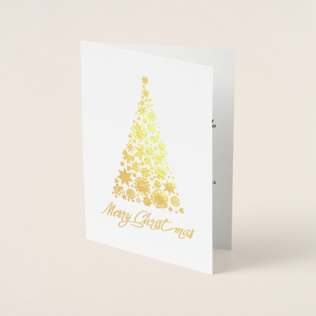 Gold Foil Retro Christmas Tree Greeting Card (Front)