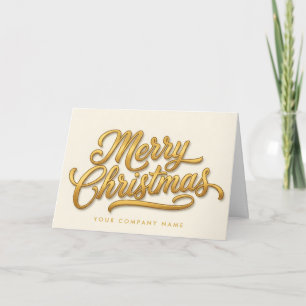 Gold Foil Retro Script Merry Christmas Holiday Card