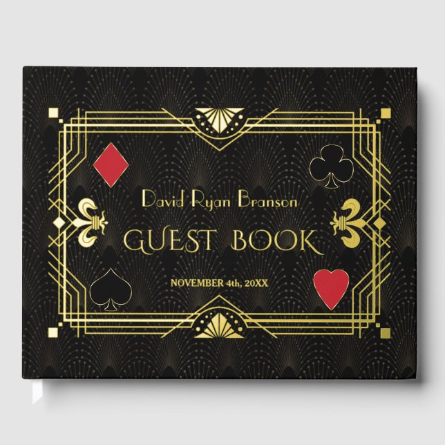Gold Foil Roaring 20's Art Deco Bachelor Party Guest Book (Front)