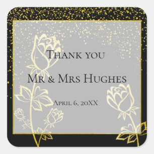 Gold foil Rose flower watermark themed thank you Square Sticker