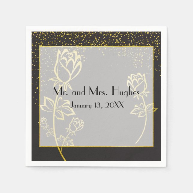 Gold foil Rose flower watermark themed wedding Napkin (Front)