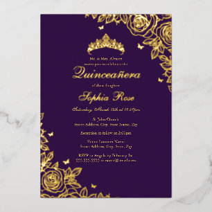 Gold Foil Rose Purple Quinceanera Birthday 
