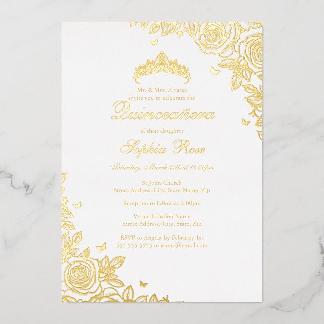 Gold Foil Rose Quinceanera Birthday  (Front)