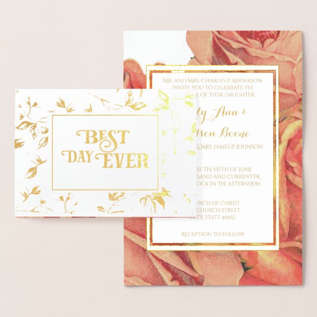 Gold Foil Rose Typography Wedding Invitations (Display)